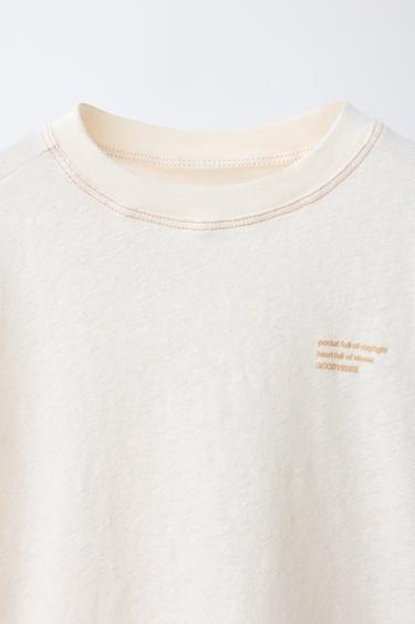 TEXT COTTON AND LINEN T-SHIRT - Ecru by Zara - Image 2