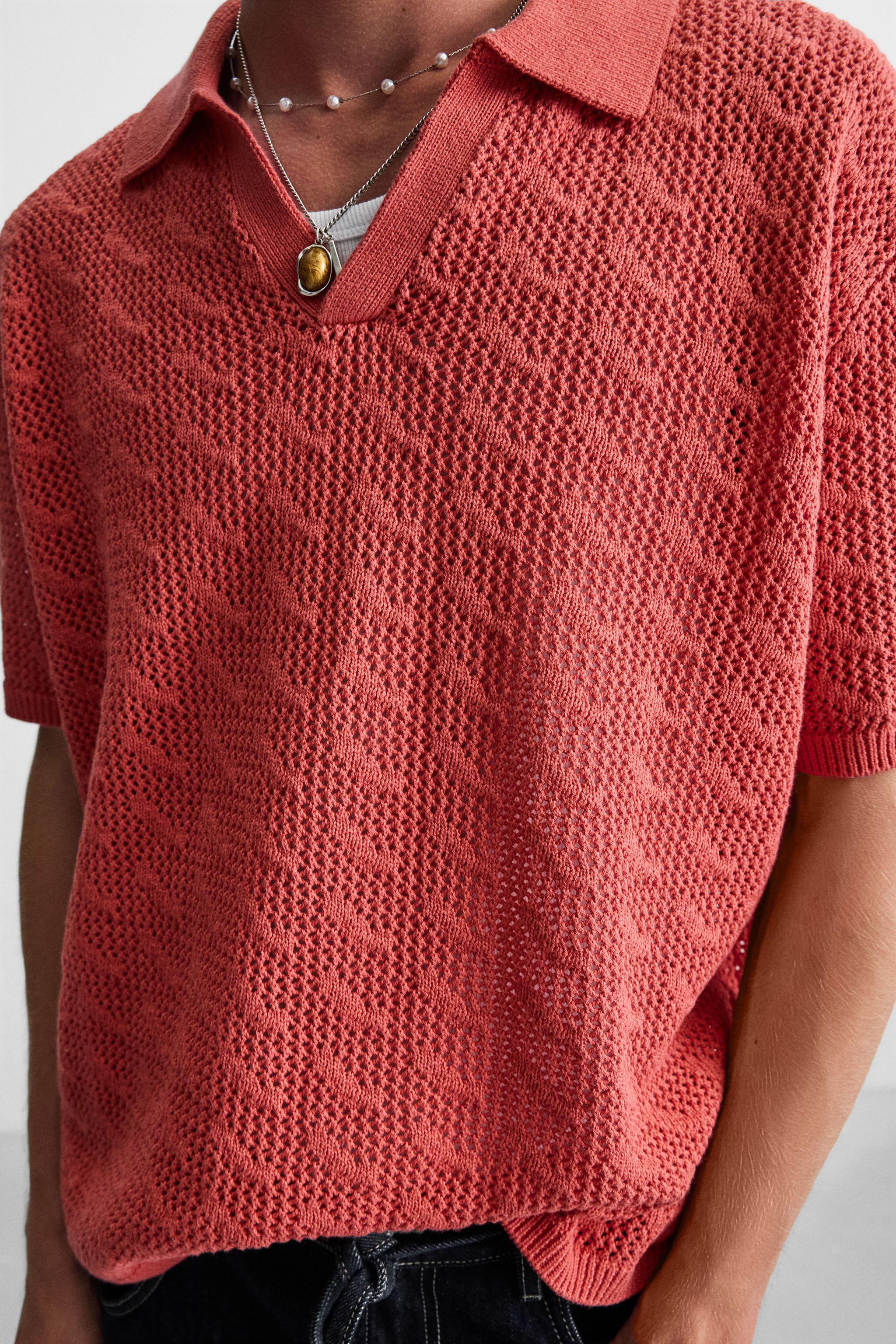 OPEN STITCH KNIT POLO SHIRT - Red | ZARA United States