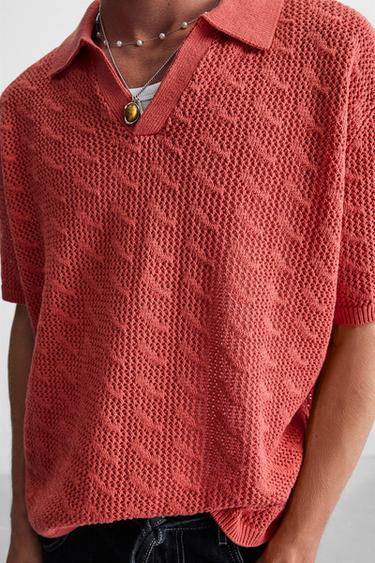 OPEN KNIT POLO SHIRT - Red by Zara - Image 5