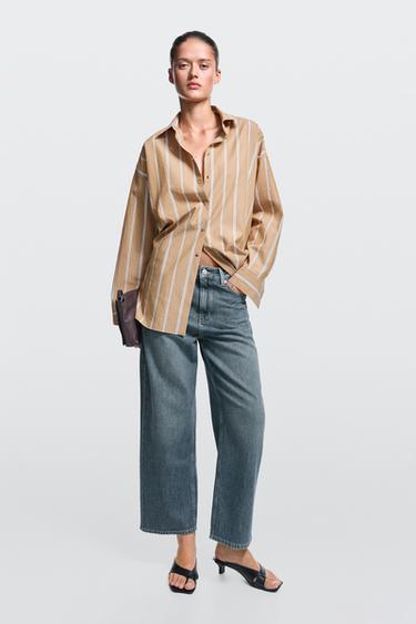 Zara Mid-waist cropped wide-leg jeans - Mid-blue