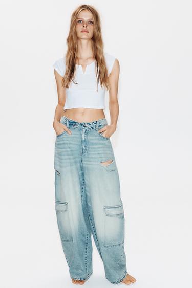 JEANS TRF CARGO BALLOON CINTURILLA VUELTA TIRO MEDIO - Azul claro de Zara