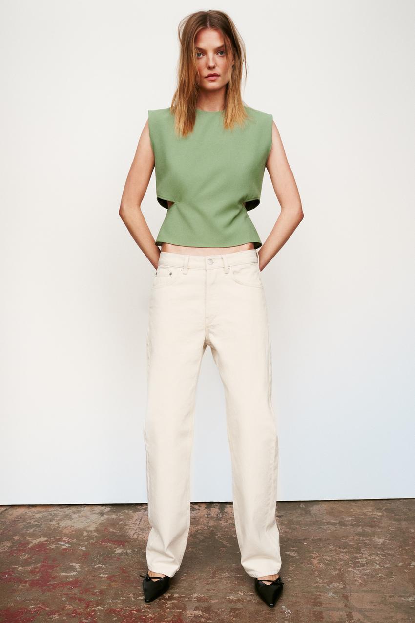 CUT OUT CREPE TOP - Apple green