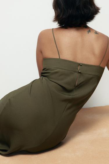 100% SILK STRAPPY MIDI DRESS - Green by Zara - Image 3