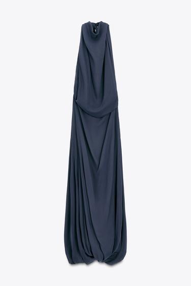 LIMITED EDITION HALTER VOLUME HEM LONG DRESS - Navy blue by Zara