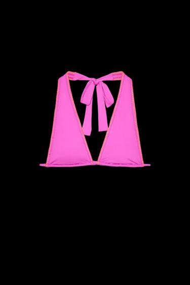 Zara CONTRAST TRIANGLE BIKINI TOP - Fuchsia - Image 0