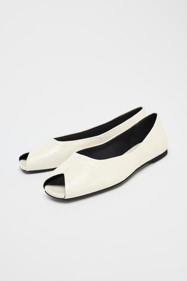 BALLERINES BOUT OUVERT EN CUIR - Blanc de Zara - Image 4
