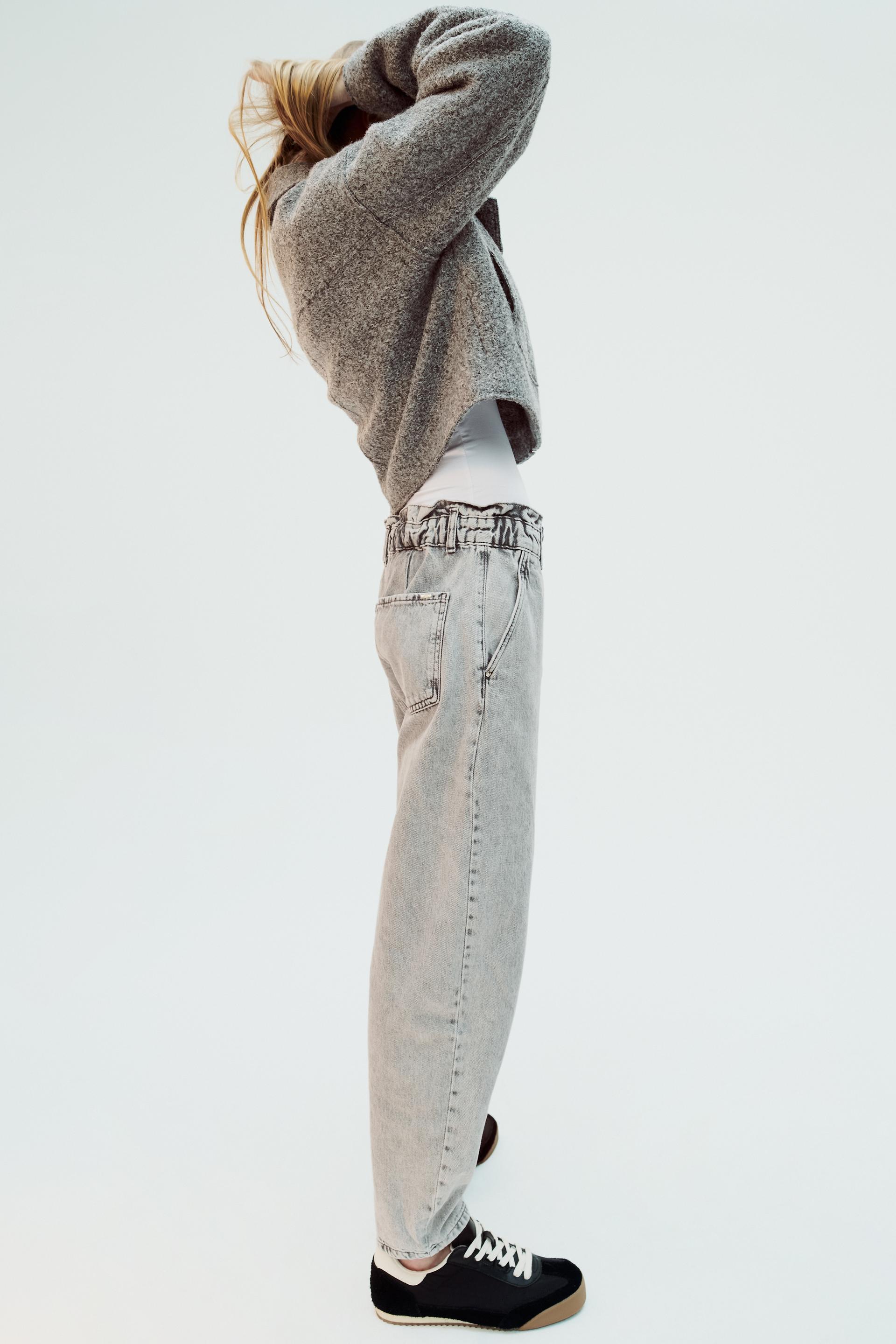 Zara Baggy Paper Bag High Waist Gray Jeans Sz 8