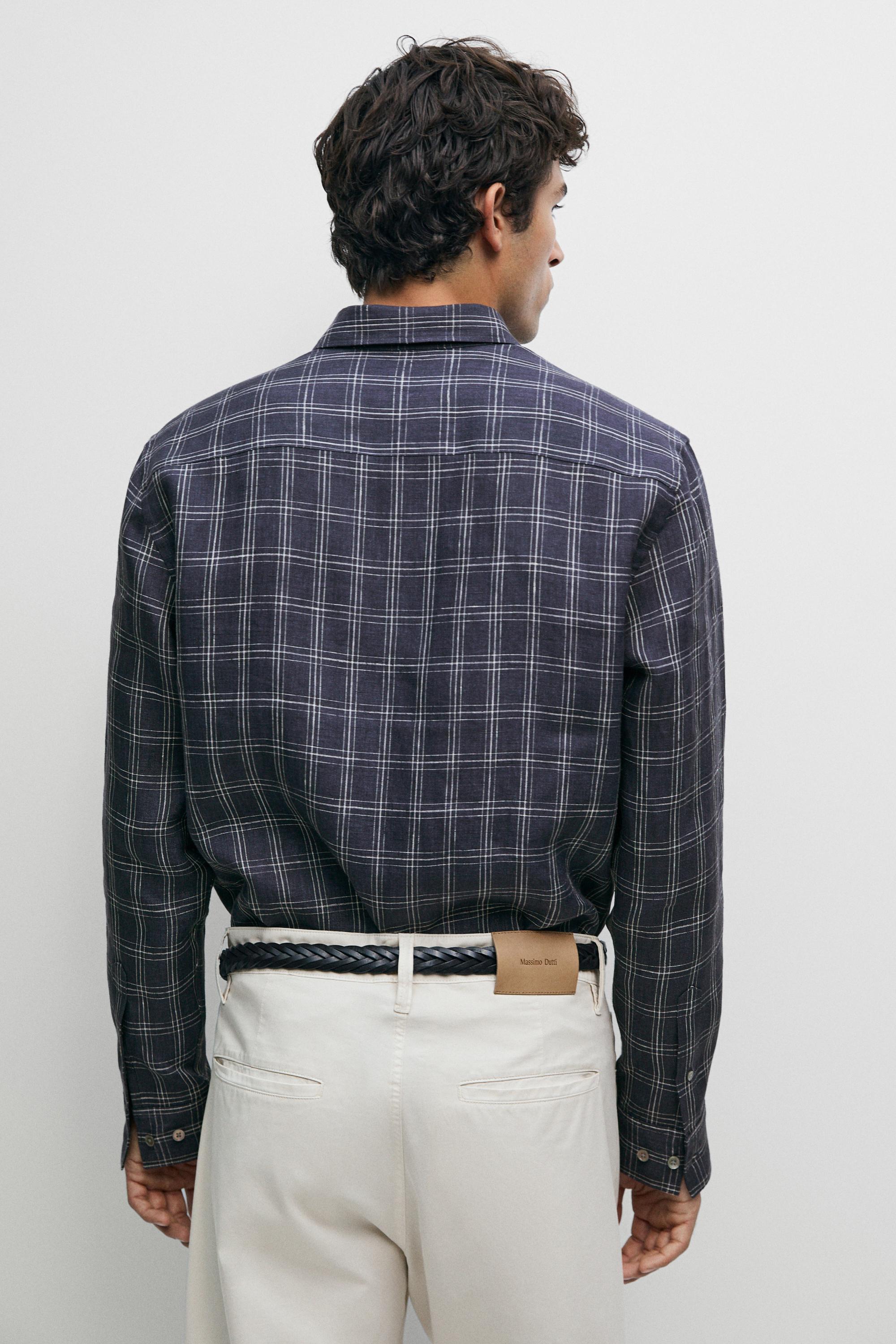 100% linen relaxed fit check shirt
