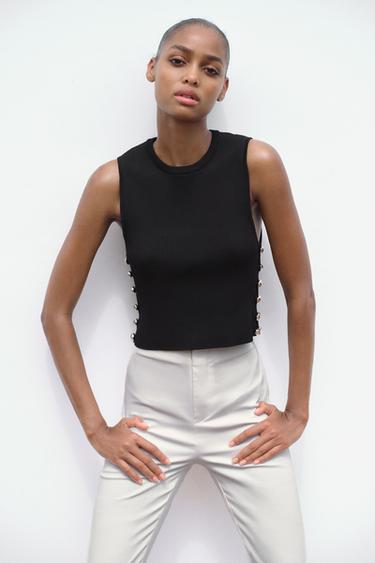 TOP EN MAILLE CÔTELÉE - Noir de Zara