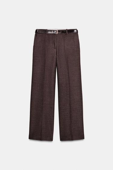 Zara Kahverengi - KEMERLİ DÜZ PAÇA PANTOLON