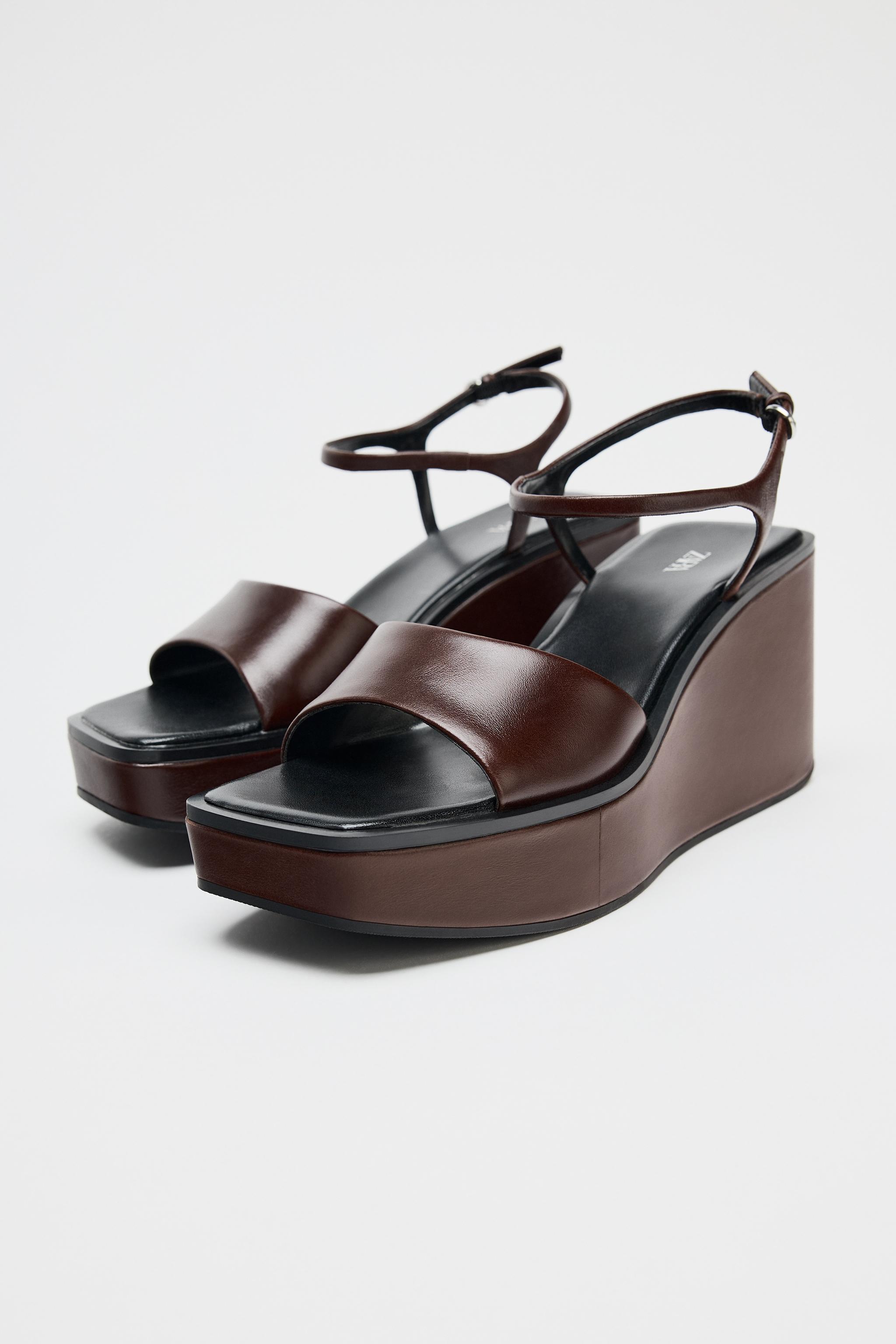 ZARA レザープラットフォームウェッジ 3301/510 レザープラットフォームウェッジ - ブラウン | ZARA Japan / 日本