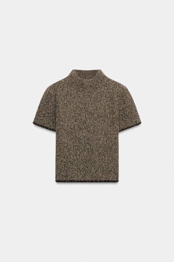 JERSEY PUNTO MANGA CORTA - Marrón / Topo de Zara - Imagen 0