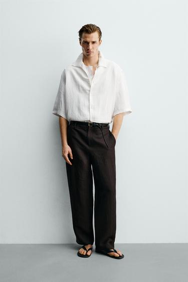 قميص جاكار مخطط بقصة صندوقية - أبيض الخاص بـ Zara