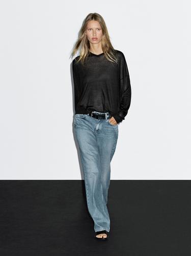 Zara Loose-fitting V-neck sweater - Black
