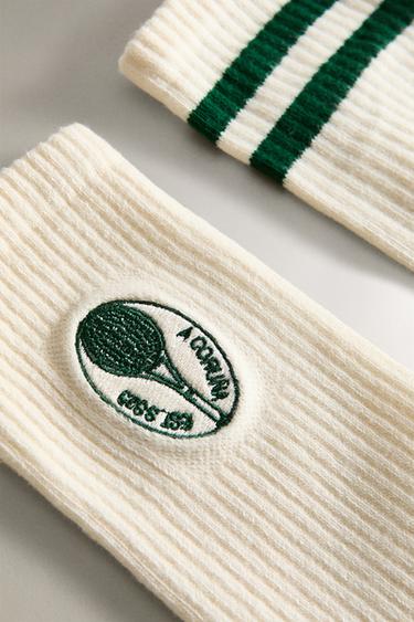 SET OF COTTON TENNIS SOCKS (SET OF 2) - Ecru / Green by Zara - Image 4