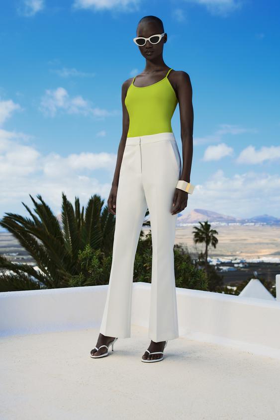 ZARA WOMAN NWT HIGH-WAISTED PANTS OYSTER WHITE TROUSERS SMALL