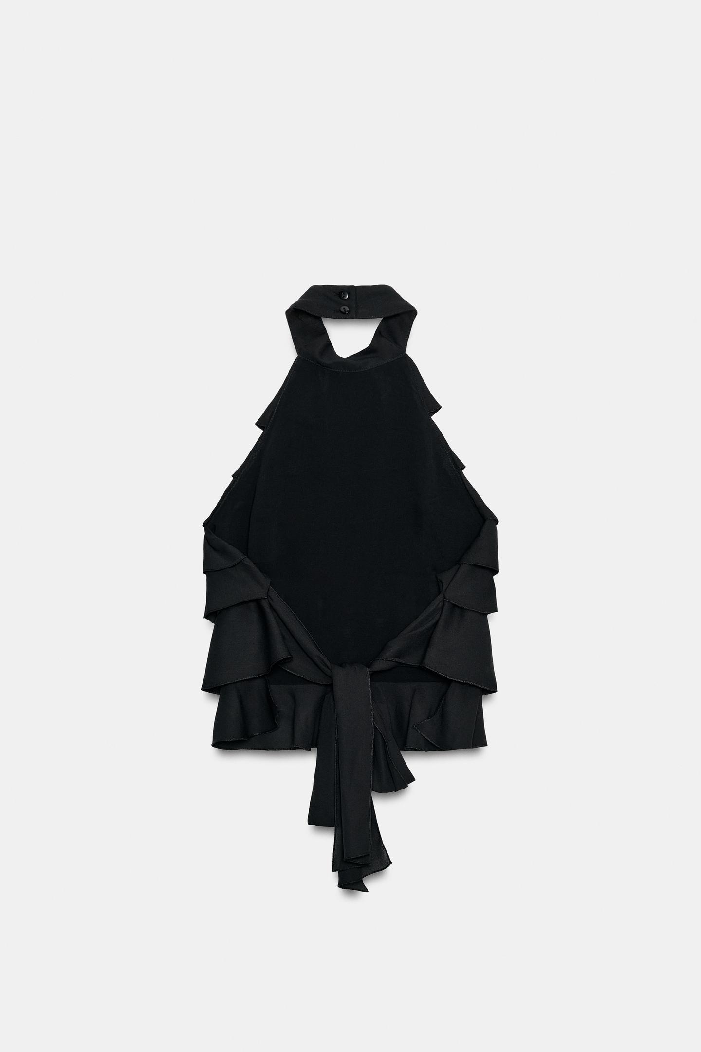 Женский топ Zara Georgette Halter Top, цвет: Чёрный — фото 6
