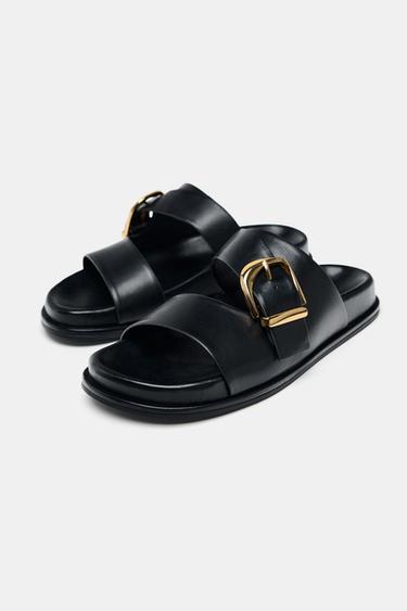 BUCKLED FLAT SANDALS - Black by Zara - Image 3
