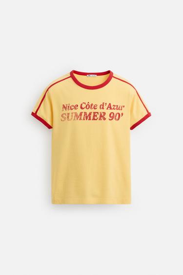 CONTRAST RIB SLOGAN T-SHIRT - Yellow by Zara