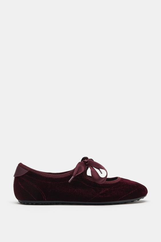 BAILARINA PLANA CON LAZO - Rojo Burgundy de Zara - Imagen 0