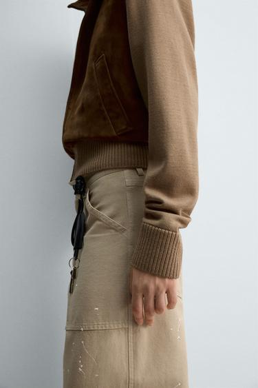 Zara LEATHER COMBINATION JACKET LIMITED EDITION - Dark camel