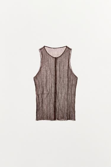 TOP EFFET FROISSÉ À BOUTONS - Marron de Zara - Image 5