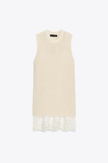 CONTRAST KNIT DRESS - Ecru by Zara - Image 3