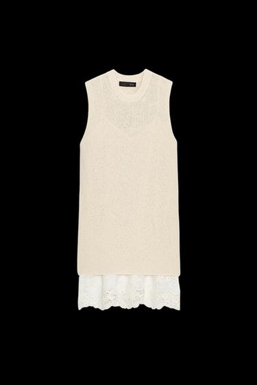 Zara COMBINATION KNIT DRESS - Ecru - Image 0