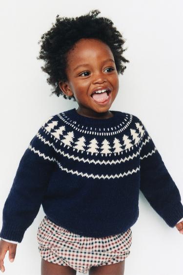 MAGLIA JACQUARD ALBERI - Blu Marino di Zara