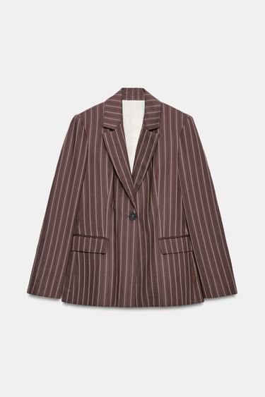 BLAZER LISTRADO COM BOTÃO - Marrom-Azul da Zara - Imagem 0
