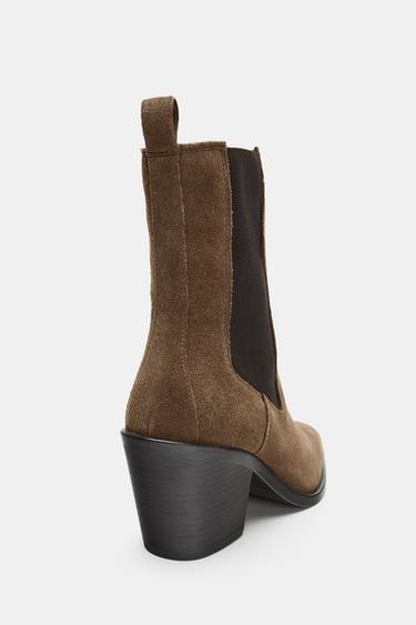 SPLIT SUEDE HEELED ANKLE BOOTS - Brown by Zara - Image 5