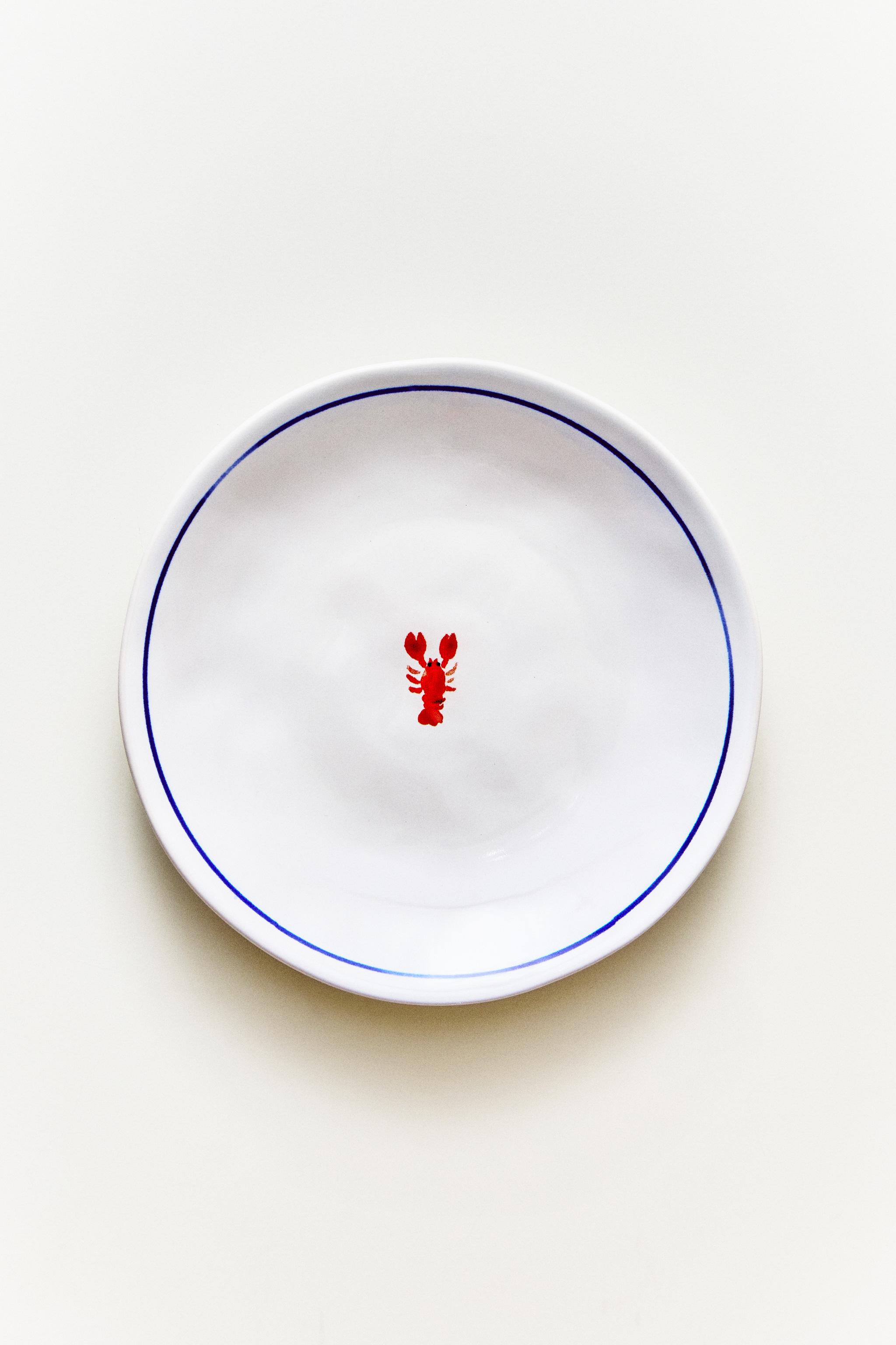 MARINE ANIMAL STONEWARE SIDE PLATE — Blue / White
