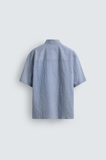 CHEMISE REGULAR FIT À CARREAUX TEXTURÉE - Bleu de Zara - Image 7