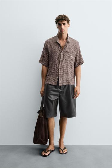 Zara RELAXED FIT PLAID SHIRT - Pink - Image 0