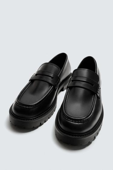LEATHER PENNY LOAFERS - Black by Zara - Image 1