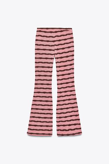 CUT-OUT KNITTED STRIPED FLARE TROUSERS - Pink by Zara - Image 3