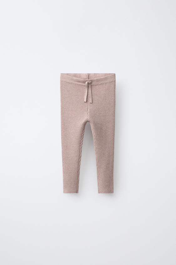 RIBBED KNIT LEGGINGS - Sand / Marl by Zara - Image 0