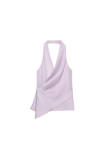 SATIN HALTER TOP - Light mauve by Zara