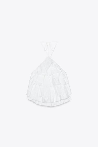 HALTER TOP WITH RUFFLES - White by Zara - Image 5