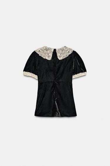 CHEMISE EN VELOURS ET CROCHET AVEC NŒUD - Noir de Zara - Image 5