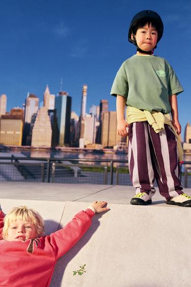 QUẦN ỐNG ĐỨNG NHUNG LÔNG HỌA TIẾT KẺ SỌC - Màu tím từ Zara