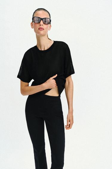FINE KNIT SHORT SLEEVE TOP - Black by Zara