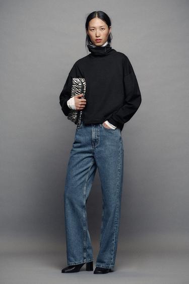 Zara ZW COLLECTION 高腰直筒牛仔褲 - 中藍色