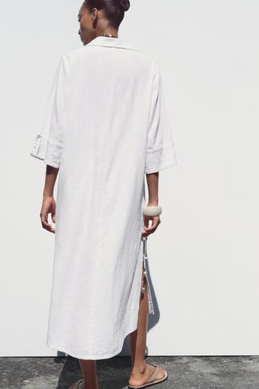 ROBE CHEMISE EN LIN - Blanc de Zara - Image 4