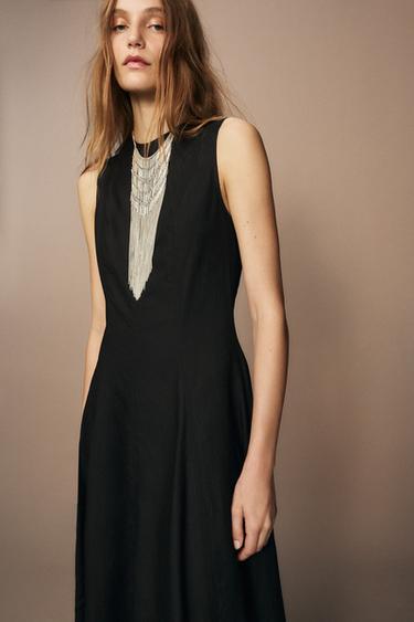 Zara ZW COLLECTION BLACK MIDI DRESS - Black