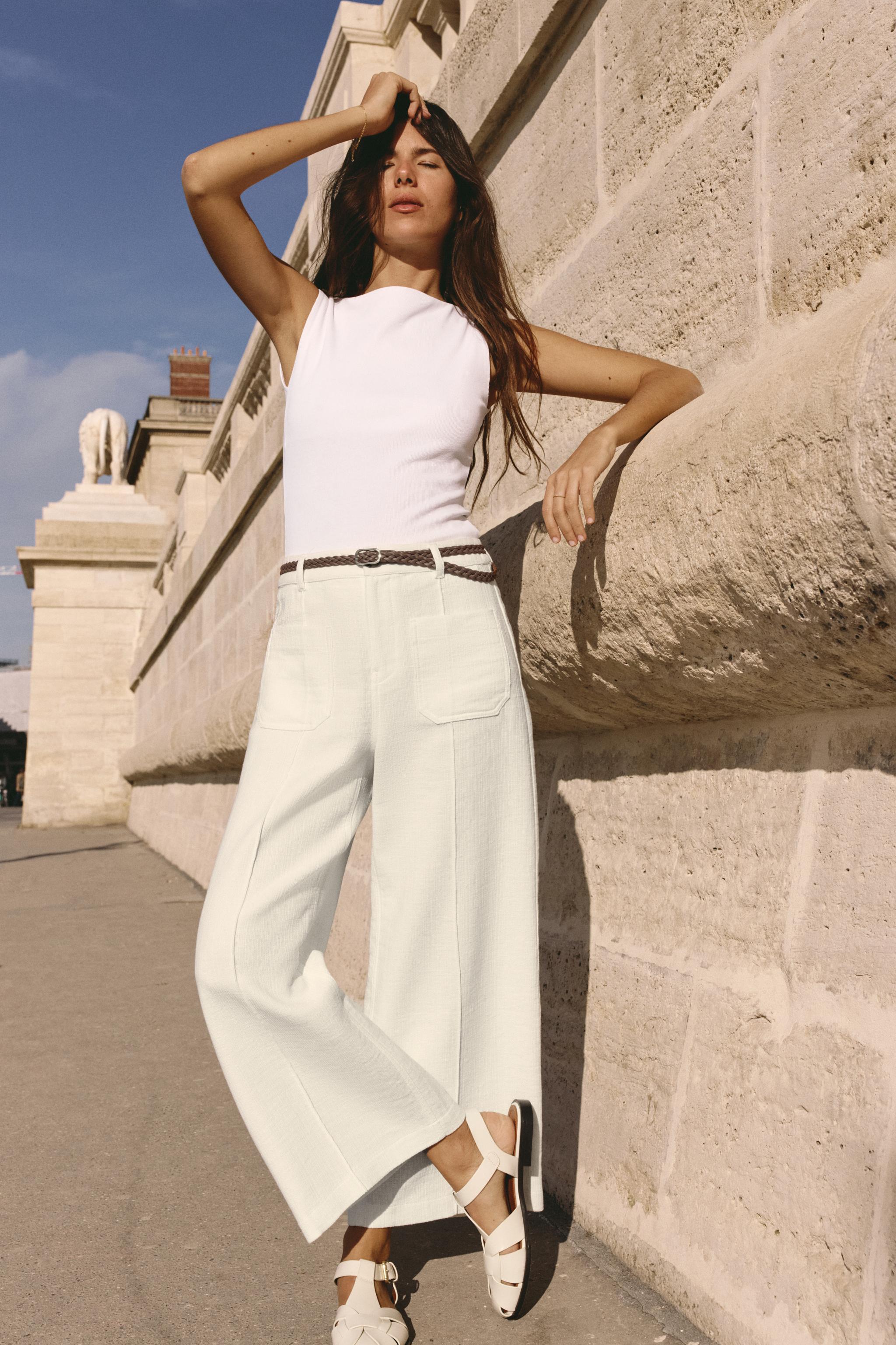 BRAIDED BELT CULOTTE TROUSERS Ecru ZARA Ireland - Main Image