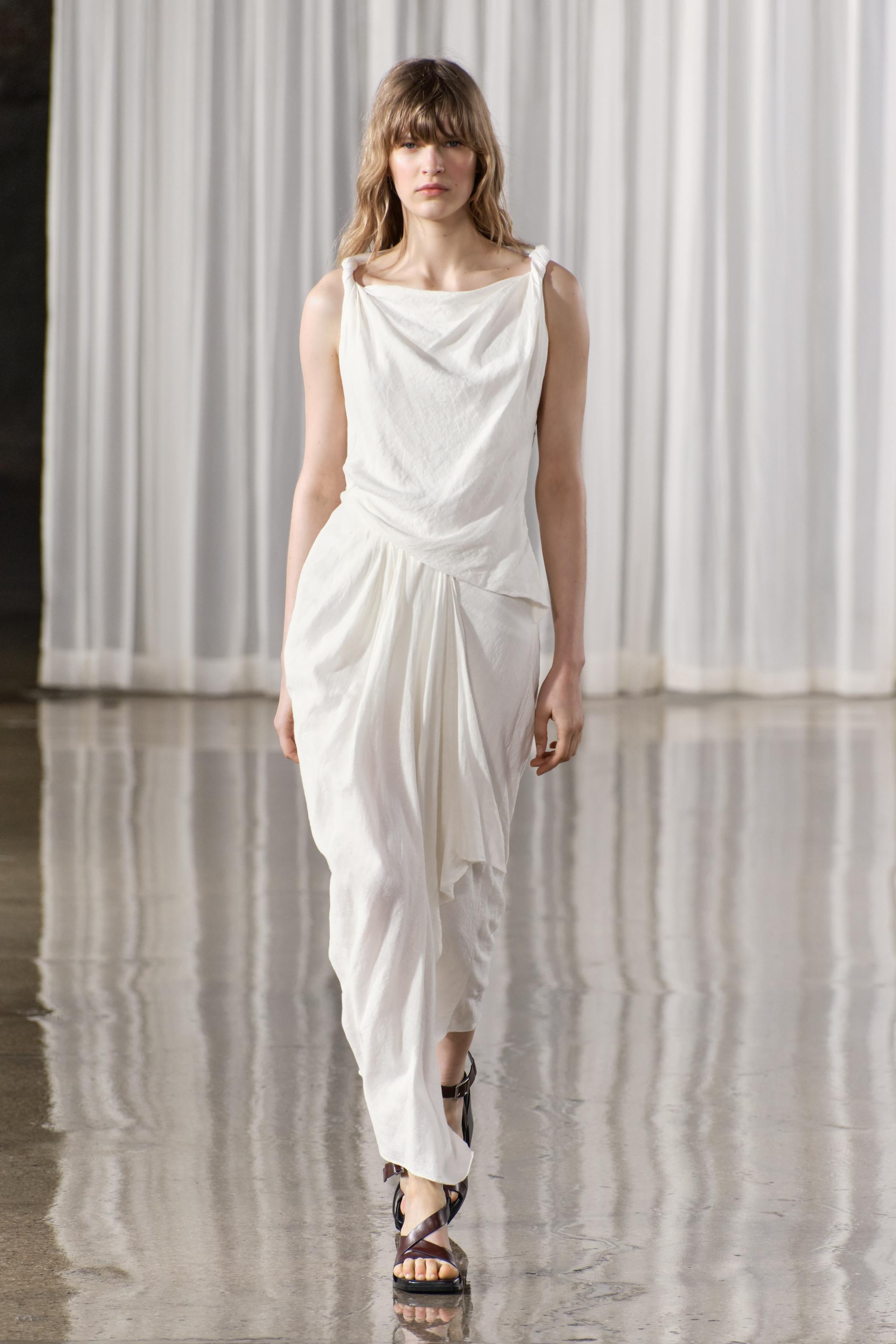 DRAPED LINEN BLEND DRESS ZW COLLECTION - White | ZARA United States