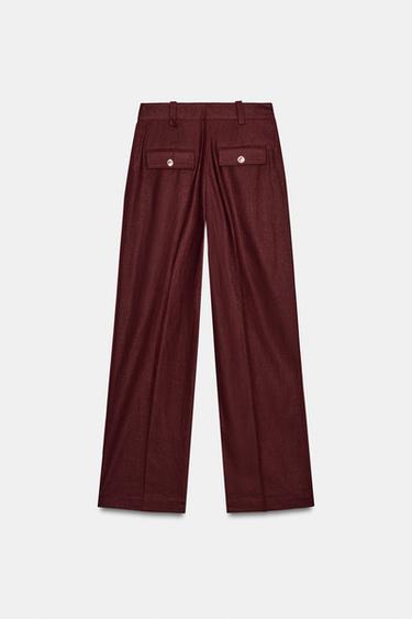 STRAIGHT-LEG LINEN BLEND TROUSERS - Burgundy by Zara - Image 7