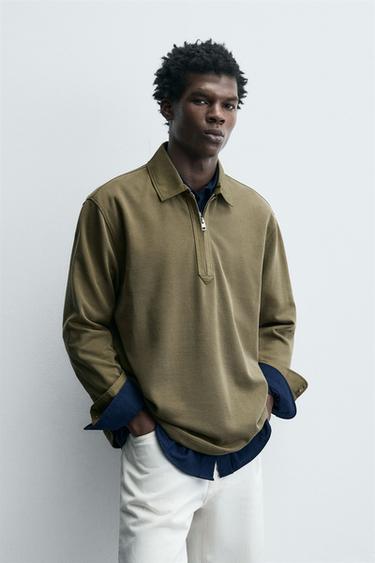 POLO LAVATO STRUTTURA PIQUÉ - verde slavato di Zara