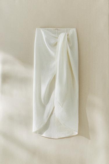 LONG LINEN BEACH SARONG WITH KNOT - Ecru by Zara
